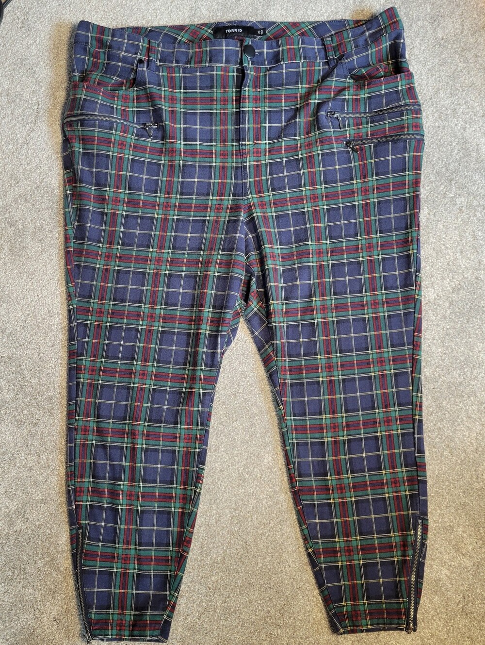 torrid Navy Plaid Leggings with Green & Red Lines